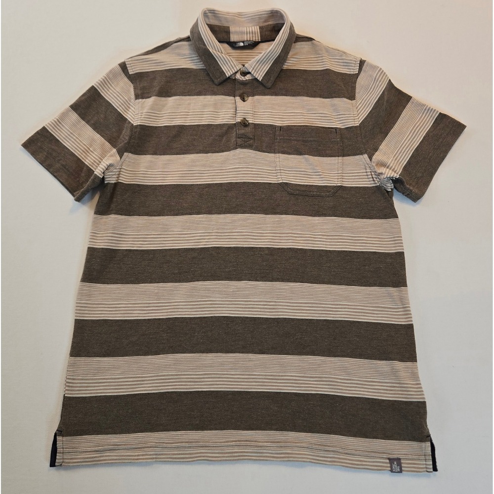 The North Face Mens Striped Short Sleeve Polo Shirt M Medium Brown Tan